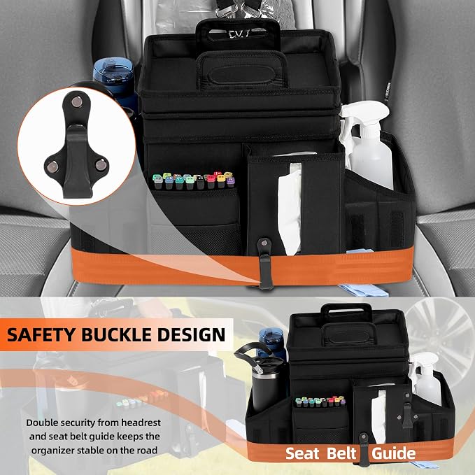 LUVHOMEE Car Organizers and Storage for Backseat & Front Seat - Collapsible Car Caddy w/Headrest Strap, Leakproof Cooler, Lid & Cup Holders | Fits Passenger Seat, Easy-Access Travel Snacks & Drinks - Image 6