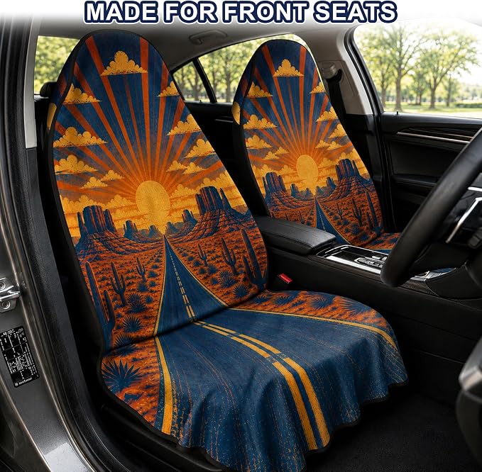 Car Seat Towel Cover 2 Pack for Front Seats, Sweat Absorbent Car Seat Protector with Non-Slip Backing, Waterproof Towel Car Seat Covers for Runners, Gym, Swimming, Beach, Desert Road Sunset - Image 2