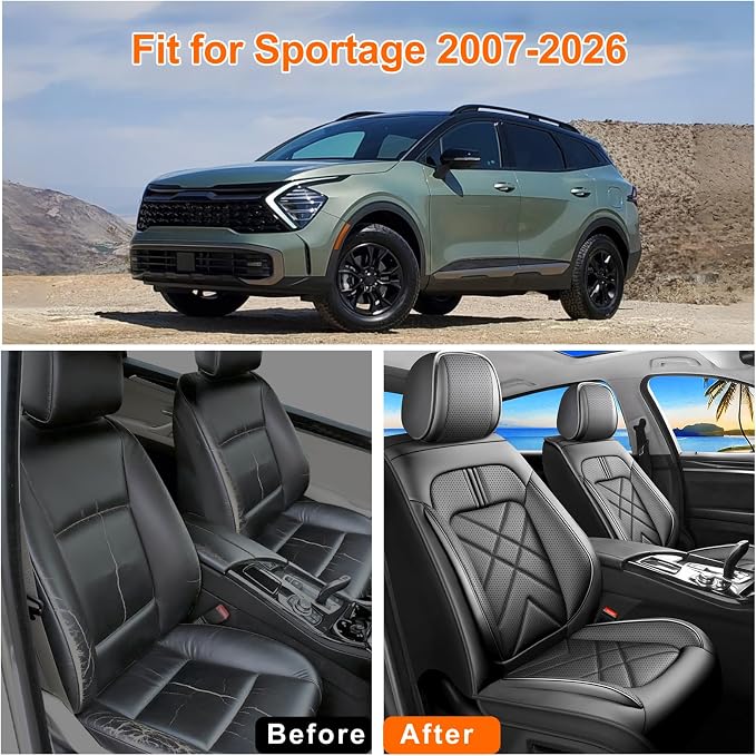 Car Seat Covers Compatible with Kia Sportage 2009-2025 2026, Full Coverage Leather Waterproof Breathable Seat Covers, Automotive Seat Protectors, Airbag Compatible(2 Front Seats, Black) - Image 5