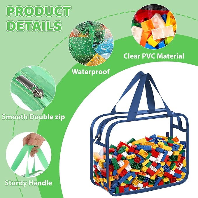 Toy Storage Bags 6 Pack, Clear PVC Toy Organizers, Colorful | Waterproof PVC, Large 30 x 10 x 22 CM Size, Label-Ready, For Toys, Books, Puzzles, Classroom and Travel - Image 6