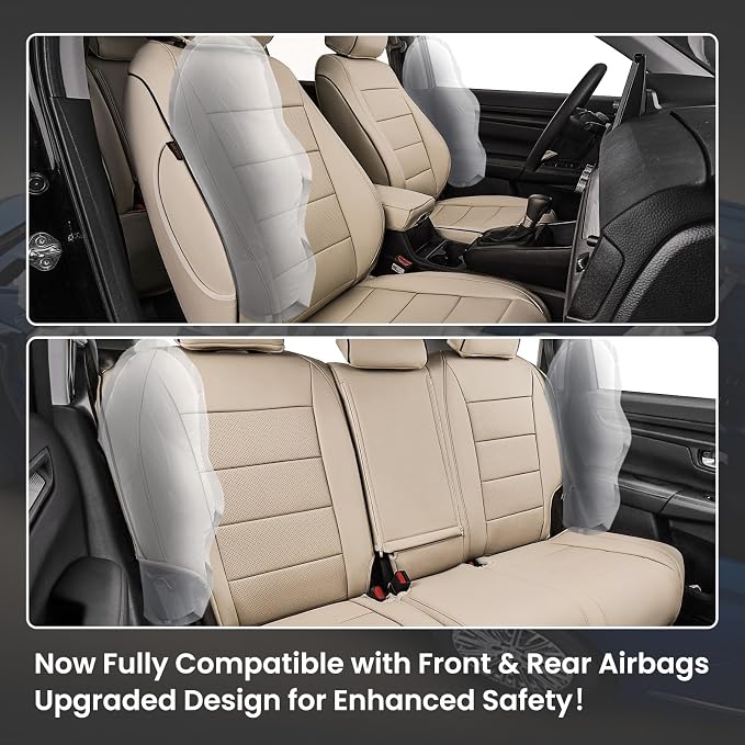 EKR Car Seat Covers for Honda CRV 2023-2026 Leatherette Full Set | Custom Fit for Honda CRV 2023 2024 2025 2026 Easy-Wipe Protection,Faux Leather(Beige) - Image 2