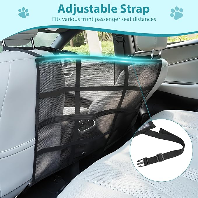 VavoPaw Dog Car Barrier, Car Net for Dog, Pet Barrier for SUV/Car/Truck | With Mesh Organizer, Scratch-Resistant, Large Barrier Area, Adjustable Strap, Sturdy Easy to Install,Car Divider for Backseat - Image 4