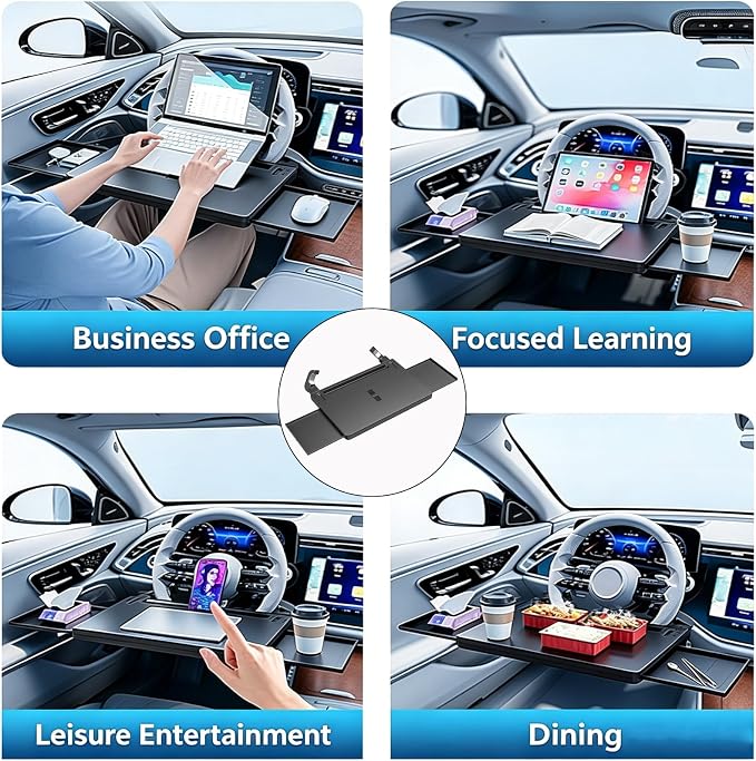 Steering Wheel Tray, 80% Extra-Large Telescoping Car Desk for Laptop, Multi-Functional Car Table for Eating & Working, Portable Car Desk, Compatible with Most Cars, SUVs, Trucks - Image 7