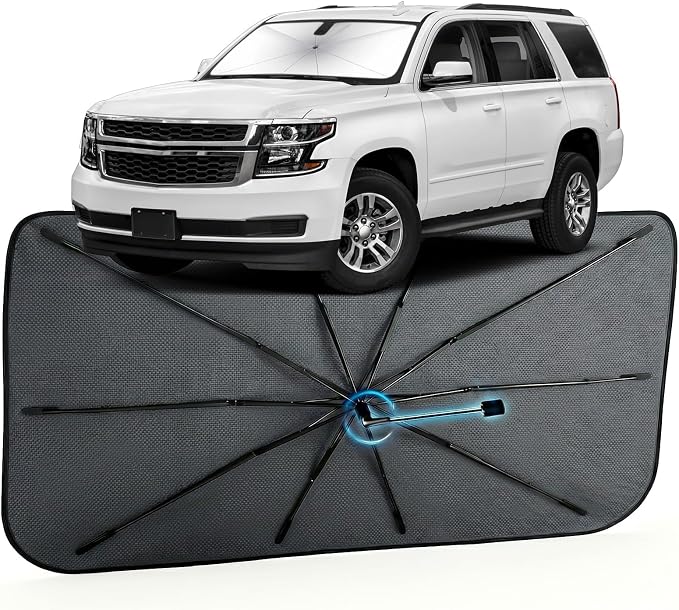 Car Windshield Sun Shade Umbrella for Chevrolet Tahoe 2015-2020, 1:1 Fit | [Reflective Coated Fabric] Car Shades Sun Visor Keep Car Cool and Protects Interior, Sunshade Umbrella for Front Window by MakeLifeBetter