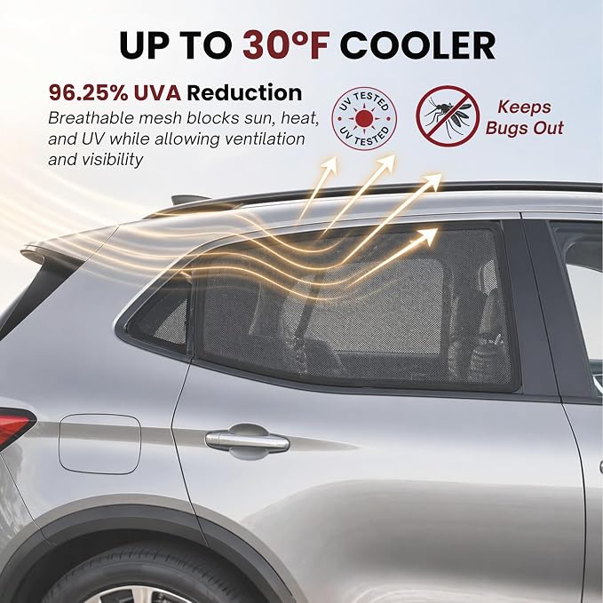 XXXL/Window Sun Shades for Trucks, 2-Pack/8 Sizes. Stretch-To-Fit H: 23"x W: 50" Rear Windows. Slip-On Breathable Mesh Socks for Side Windows, Full Coverage, Heat & Bug Protection, 2-Pack by Qualizzi - Image 8