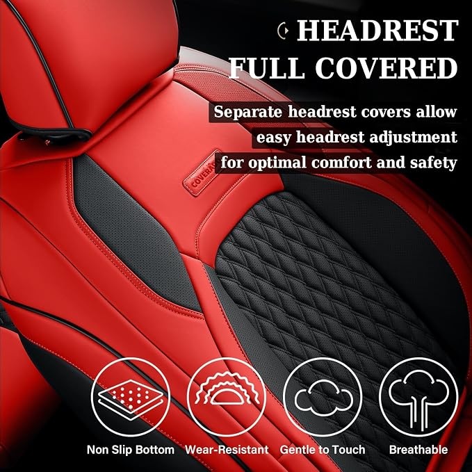 Coverado Chevy Chevrolet Silverado GMC Sierra Seat Covers Full Set, Fit for 2007-2013 & 2019-2026 1500, 2020-2026 2500HD 3500HD Crew Double Extended Cab, Faux Waterproof Leather Seat Covers (Red) - Image 5