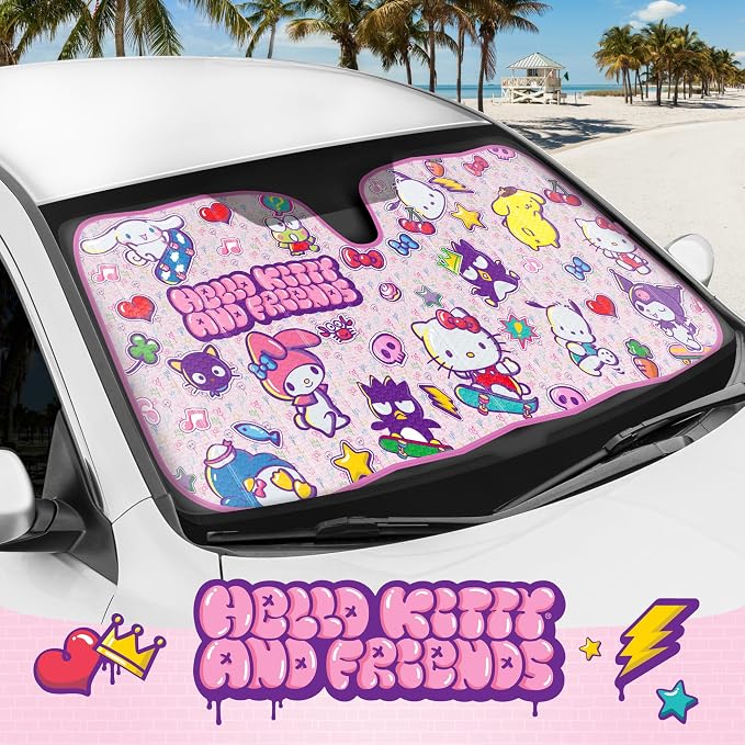 Carbella Hello Kitty and Friends Car Windshield Sun Shade, Official Sanrio Accordion Style Sunshade for Car Window, Cute Car Sun Shade Windshield, Hello Kitty Car Accessories for Women (HK & Friends) - Image 9