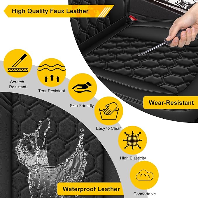 Front Seat Covers for Nissan Pathfinder 2011-2026 2027 Faux Leather | Waterproof Breathable Scratch Resistant 360° Wrap Airbag Compatible Easy Clean (2 Seats,Black) - Image 6
