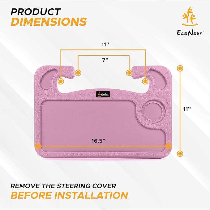 EcoNour 2 in 1 Car Steering Wheel Desk | Steering Wheel Tray for Laptop | Pink Food Table Tray for Eating with Drinks Holder | Car Accessories - Image 4