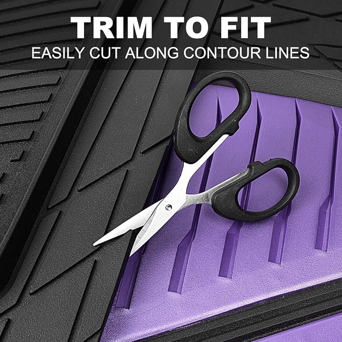 CAR PASS Heavy Duty Rubber Car Mats, Deep-Dish Car Floor Mats All Weather, Universal Two-Tone Trim-to-Fit for SUVs Trucks Sedans, Waterproof Anti-Slip, 3 Pieces V12 Black and Metallic Purple - Image 7
