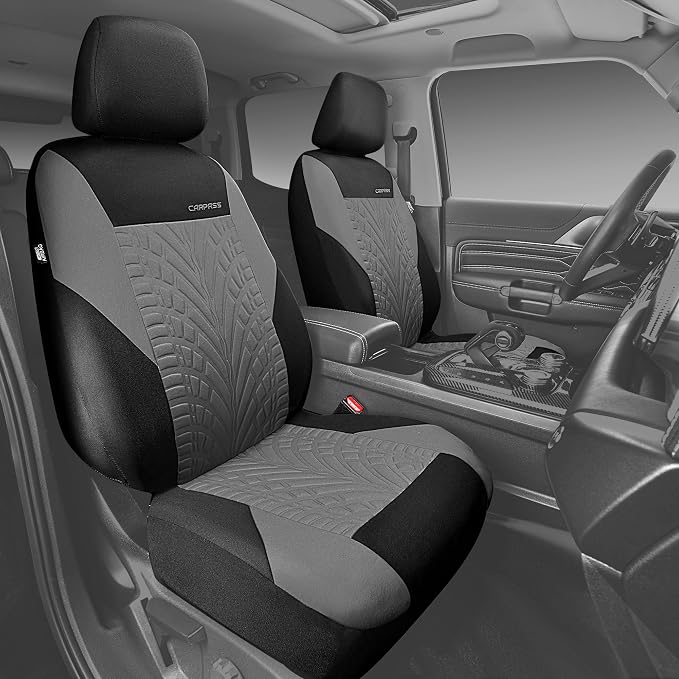 CAR PASS Car Seat Covers Full Sets, Front & Split Rear Bench for Car, 3D Tyre Embossed Automotive Interior Covers, Airbag Compatible, Quick Setup Universal Fit Seat Covers for Car, SUV(Black Gray) - Image 2