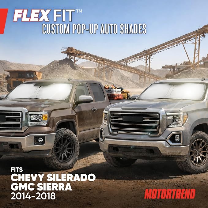 Motor Trend Custom Fit GMC Sierra & Chevy Silverado Windshield Sun Shade - Fits All (2014-2018) Trims - Car Windshield Sunshade Sierra & Silverado Accessories - Automotive Interior Protection - Image 2