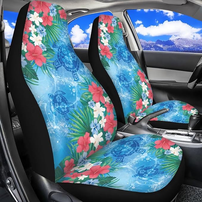 Sea Turtle Car Front Seat Covers Set of 2 Breathable Seat Cover for Front Seats Anti-Slip Hawaiian Removable Automotive Accessories Universal Fits Most Cars,SUVs,Sedans - Image 3