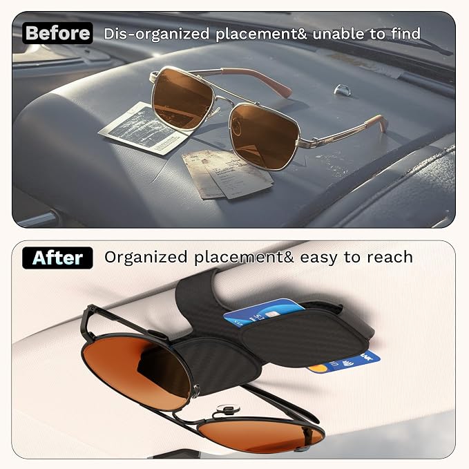 BFXM Sunglass Holder for Car, Double Clip Magnetic Leather | Sunglasses Holder Eyeglass Hanger Clip for Car Visor, Cars Sun Visor Ticket Card Clip - Image 2