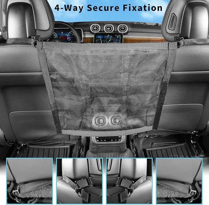 Dog Car Net Barrier Double Layer Mesh with Zipper Organizer Storage | Cars Seat Divider for Pet with Adjusting Rope and Hook Breathable Dogs Travel Accessory Universal Fit for SUV Sedan Truck - Image 5