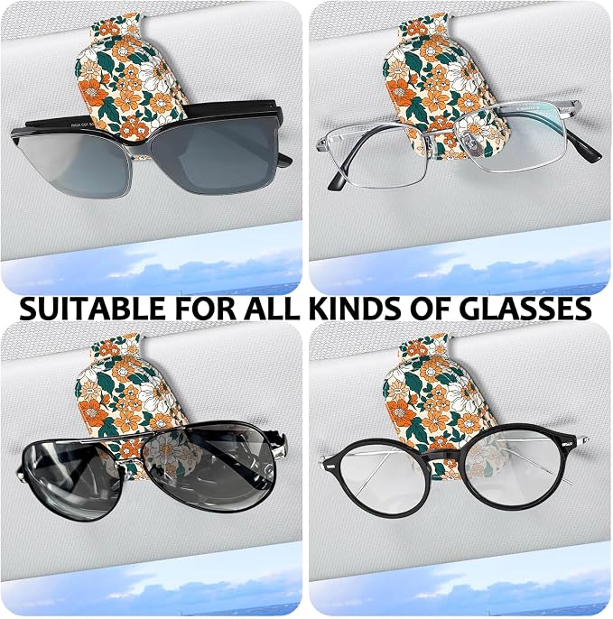 2 Pack Sunglass Holder for Car Visor, Universal Magnetic Car Sunglass Holder for Different Size Eyeglasses, Car Visor Accessories (Flower-Yellow) - Image 5
