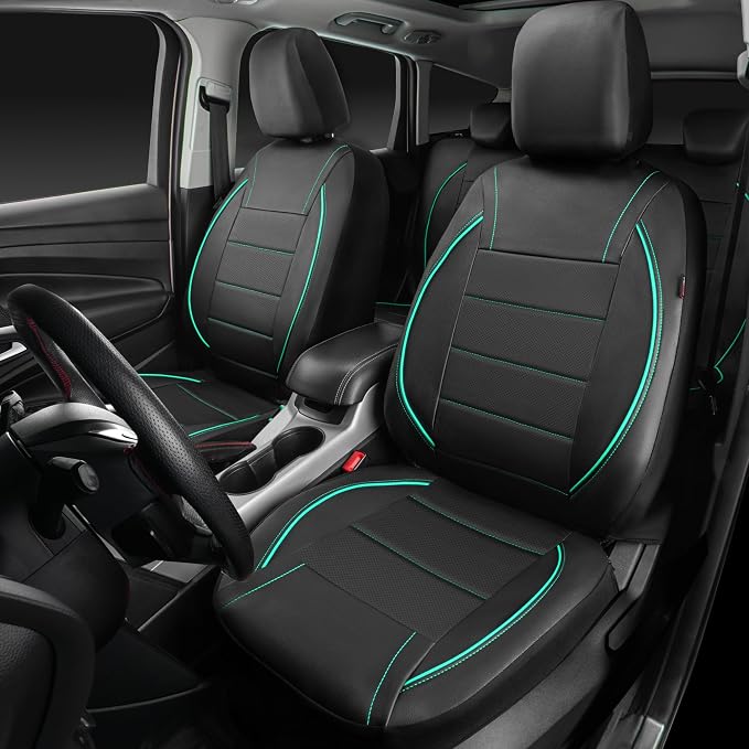 CAR PASS Universal FIT Piping Leather Car Seat Cover, for suvs,Van,Trucks,Airbag Compatible,Inside Zipper Design and Reserved Opening Holes (Full Set, Black and Mint) - Image 6