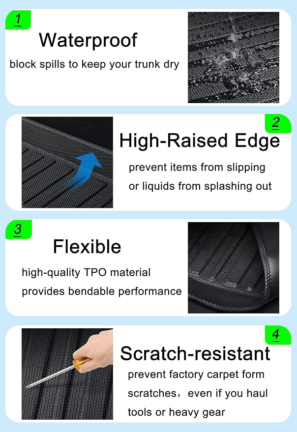 All Weather Rear Cargo Liner Trunk Mats for 2020-2026 Ford Escape Carpet | 3D laser precision fit trunk tray, all weather waterproof trunk protector. Odorless non-slip trunk carpet for SUV and cars - Image 5
