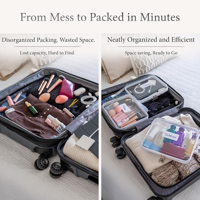 Clear Hard Shell Zipper Case Set (3 Large), 120s Thick PET Plastic, Dual Zippers with Star Charms, Removable Straps, Removable Labels with 2 Markers for Travel, Storage & Organization - Image 8