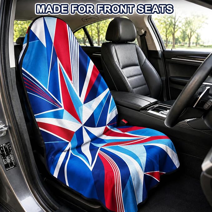Car Seat Towel Cover for Front Seat, 1Pc Sweat Absorbent Car Seat Protector with Non-Slip Backing, Waterproof Towel Car Seat Cover for Runners, Gym, Swimming, Beach, Pets, Patchwork Flag - Image 2