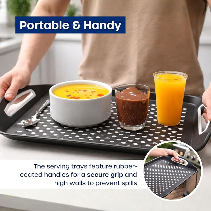 Food Trays for Eating on Couch - 2 Pack - Non Slip Dinner Trays for Eating Set of 2 Non Slip Serving Tray and Food Tray with Handles (White) - Image 6