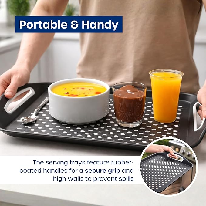 Food Trays for Eating on Couch - 2 Pack - Non Slip Dinner Trays for Eating Set of 2 Non Slip Serving Tray and Food Tray with Handles (Black) - Image 6
