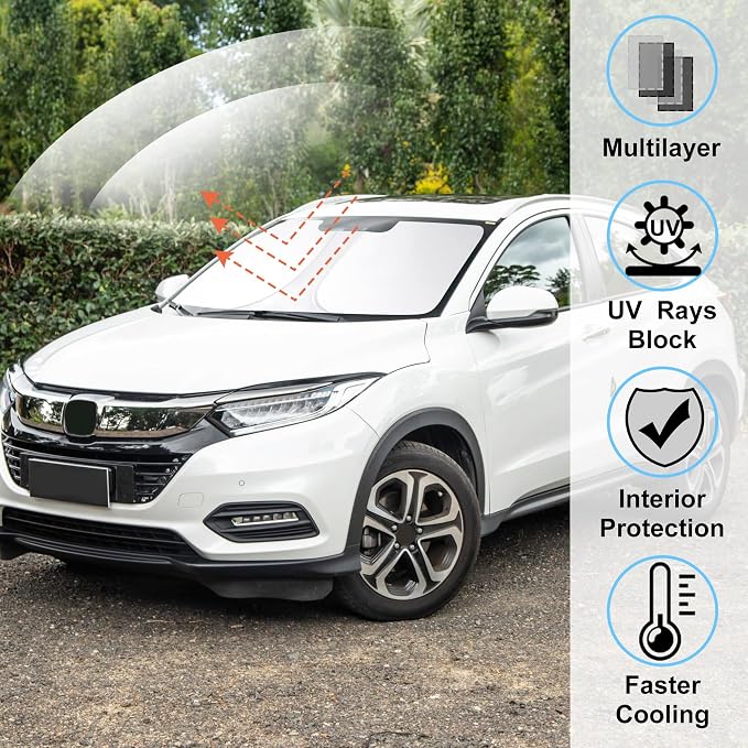 Windshield Sun Shade for 2016-2022 Honda HRV HR-V Accessories | Full covered, Foldable & Durable, Block UV Rays, Reduce Heat, Easy to install, Keep Car Cooler - Image 2