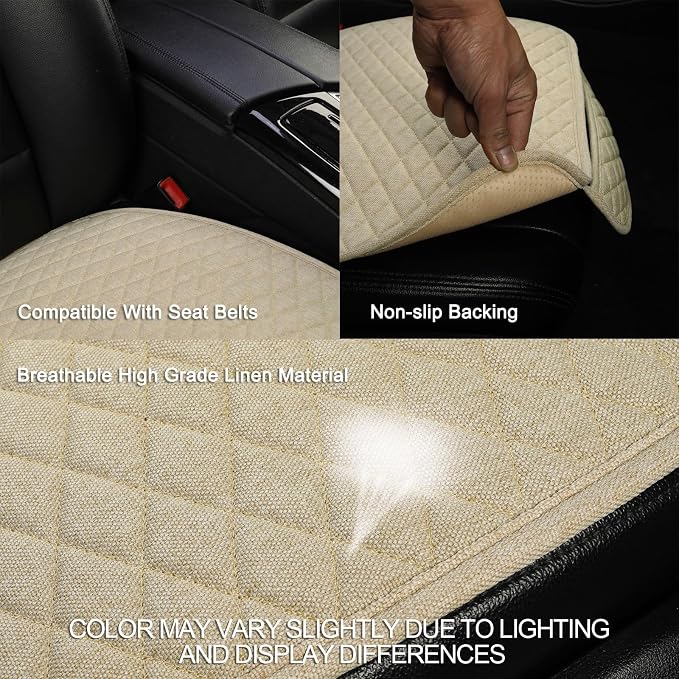 West Llama Linen Car Seat Covers,Bottom Seat Covers for Cars Include 1 Pair Front Driver Seat Pad Mat and 1 Rear Bench Cover for SUVs,Cars,Sedans(3Piece-Beige) - Image 4