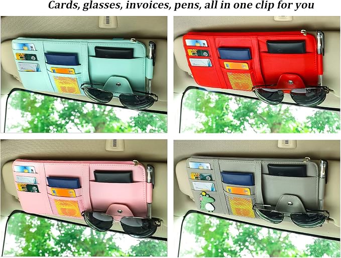 Blue Car Sun Visor Organizer, Lightweight Travel Document Visor Pocket | Visor accessories multi-slot design stores docs, cards & sunglasses, slim fits all vehicles without obstructing sight - Image 2