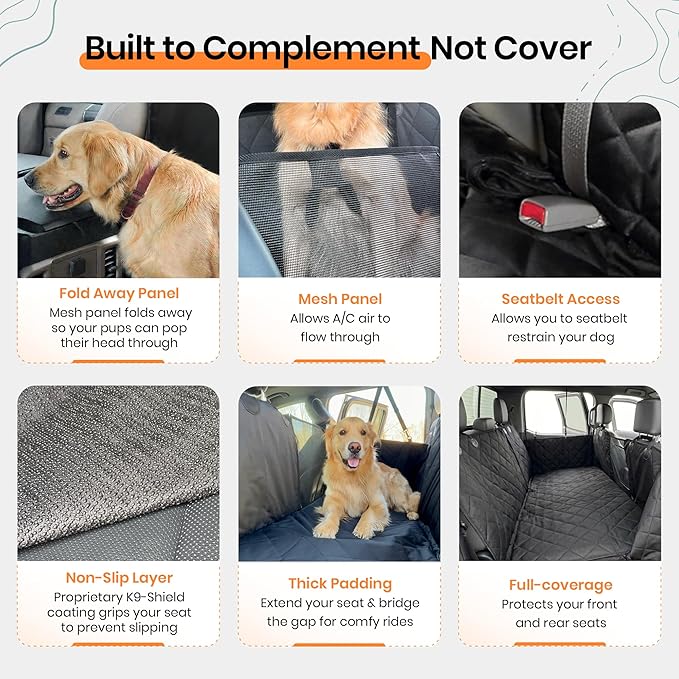 4Knines Back Seat Extender for Dogs Hard Bottom w/EZ Door Guard Black XL | K9-Shield Waterproof Layer, Easy Open Door Guards, Seat Belt Access, and Non-Slip Layer, Heavy Duty Materials - Image 4