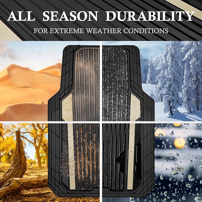 CAR PASS Heavy Duty Rubber Car Mats Metallic, Aluminum Film All Weather Floor Mats Waterproof Universal Trim to Fit for SUV Sedan Van 4 Piece Deep Dish Two-Tone Sporty Black Golden Chrome - Image 5