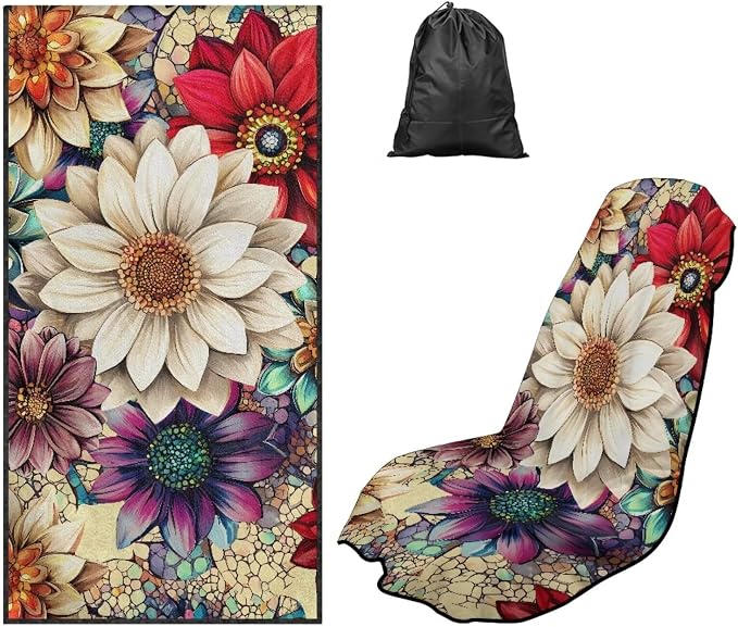Boho Mandala Flower Car Seat Cover Towel After Gym with Storage Bag Sweat Auto Front Seat Cover Protector Mandala Lotus Car Interior Accessories for Women Men Beach Towel Yoga Towels by YMPUDXFI