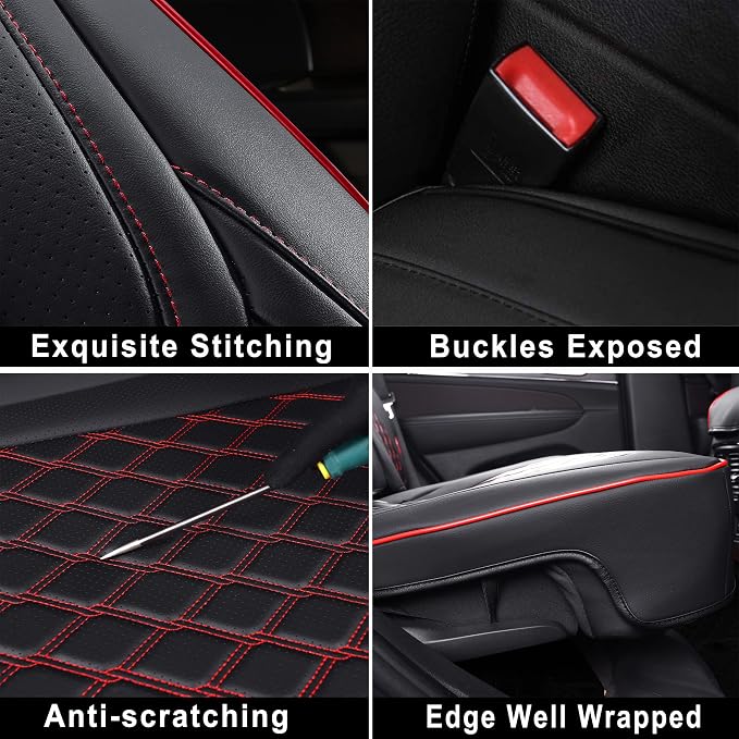 Huidasource Upgrade Jeep Grand Cherokee Seat Covers, Full Coverage Waterproof Leather Car Seat Covers, Custom Seat Cushion Protector Fit for Jeep Grand Cherokee 2011-2021 (Full Set/Black&Red) - Image 4