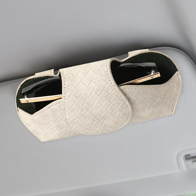 KINIVA White Car Visor Sunglass Holder Leather Glasses Case with Magnetic Closure by KINIVAFashionJewelry