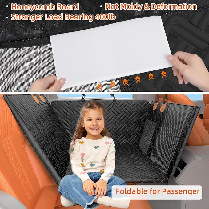 Back Seat Extender for Dogs,Hard Bottom Car Seat Cover for Dogs | With Mesh Window,Waterproof Backseat Pet Cover Hard Bottom-Dog Car Seat Cover for Back Seat Dog Hammock for Car/SUV - Image 6