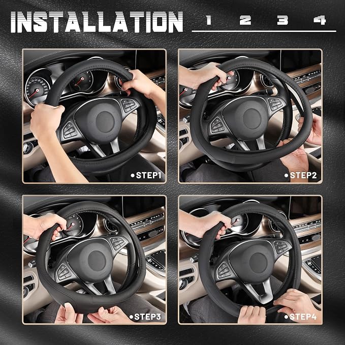 SEG Direct Black Microfiber Leather Auto Car Steering Wheel Cover 15 inch | Universal Medium Standard Size 14.5"-15" (37-39cm) for Car Truck SUV, Anti-Slip Comfortable Grip Auto Interior Accessories - Image 6