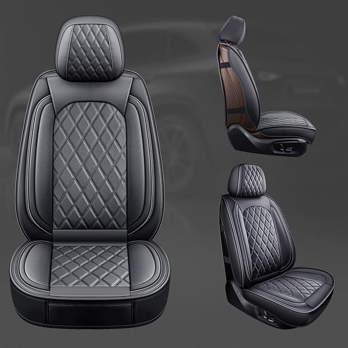 2PCS Front Car Seat Covers, Leather Seat Covers for Sedan, Truck,SUV | Black Seat Cover,Breathable Car Seat Cover,2PCS Front Universal Automotive Seat Protector For Families, Pets,Commuters - Image 4
