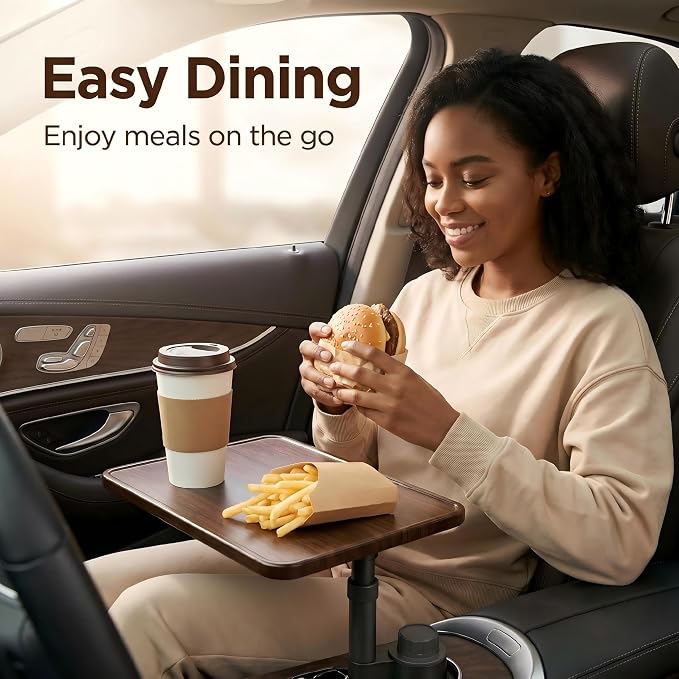 Car Desk for Laptop, Car Table & Car Tray with 360° Rotating Cup Holder, Adjustable Height Car Food Tray, As Car Table Tray or Car Seat Tray, Compatible with Tesla Model 3/Y/S, Ford/Most Vehicles - Image 3