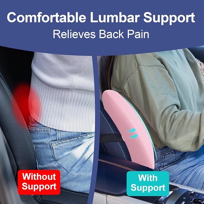BYMECOST Lumbar Support Pillow for Car, Memory Foam Car Back Cushion | Car Seat Back Pillow for Driving, Adjustable Strap, Ergonomic Lower Back Support Pillow, Office Chairs and Wheelchairs - Image 4