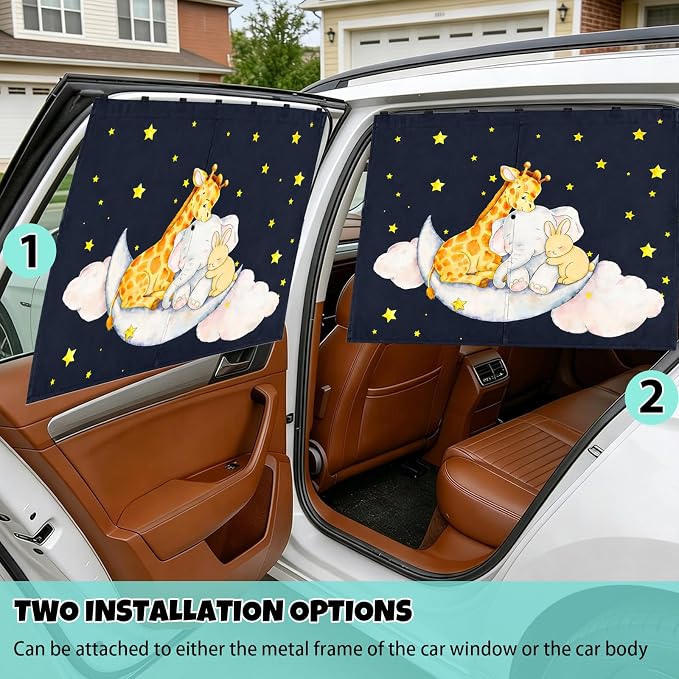 Car Window Shade for Baby, 2 Pack Magnetic Double Layer Car Sun Shade for Blackout/See Through Options, Woodland Starry Night Animals Design Baby Car Shade for Kids Heat/UV Protection - Image 8