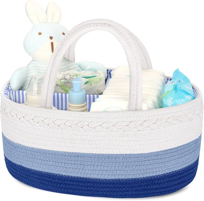 Maliton Baby Diaper Caddy Organizer, Cotton Rope Diaper Caddy Basket, Large Storage Basket for Newborn Boys and Girls, Gift for Baby Shower List, Newborn Essentials by Maliton