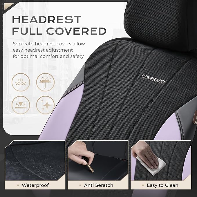Coverado Seat Covers Full Set, Automotive Car Seat Covers 5-piece, Car Protectors 5 Seats for Car, Purple Auto Seat Covers Spill-Proof Design Universal Fit for SUV, Vans, Sedan, Truck - Image 7
