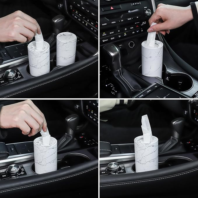SINGARO Car Tissue Holder, 4 Pack Car Cup Holder Facial Tissues with Travel Tissue Bag, Quick and Convenient Flower Combination Car Tissue Box(4 Canisters/200 Tissues) White - Image 4