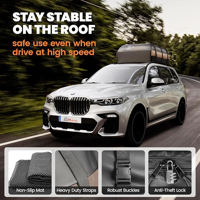 Car Rooftop Cargo Carrier Bag, 15 Cubic Feet Waterproof Roof Cargo Bag for Sedan SUV Minivan, Fit Vehicles with/Without Roof Rack, Sidebars & Crossbars - Max Size 44" L x34 W x17 H - Image 4