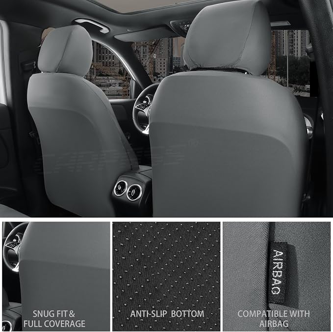 CAR PASS Neoprene Waterproof Seat Covers Full Sets, Wetsuit Car Seat Covers 5 Seats Universal Fit for Vans, Truck, SUV, 3D Tyre Embossed Seat Covers Anti Slip with Armrests, Aibag Compatible(All Gray) - Image 4