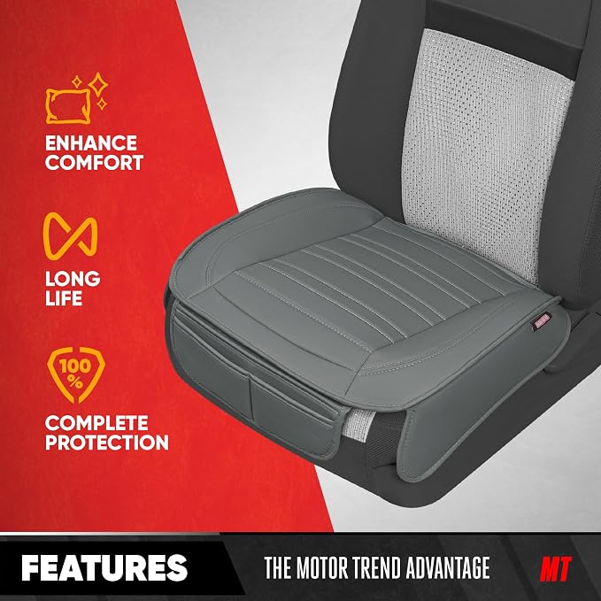 Motor Trend Car Seat Covers for Front & Rear Full Set - Nappa Leather Seat Protectors for Cars, Trucks & SUVs - Gray Automotive Seat Covers with Storage Pockets - Durable Bottom Cushion Protection - Image 7