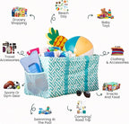 Extra Large Utility Tote Bag - Oversized Collapsible Reusable Wire Frame Rectangular Canvas Basket With Two Exterior Pockets For Beach, Pool, Laundry, Car Trunk, Storage - Geometric Teal - Image 3