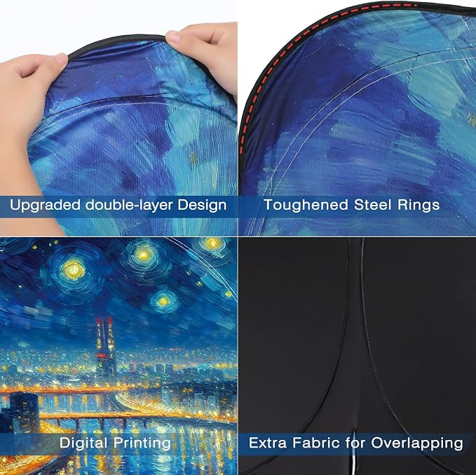 Car Windshield Sun Shade UV Reflector Foldable Front Window SUV | Blocks 98% UV Rays,Keep Interior Cool,Universal Fits Hatchback,Truck,MPV,Storage bag,57"L x 31.5"W,Car Summer Accessories - Image 4