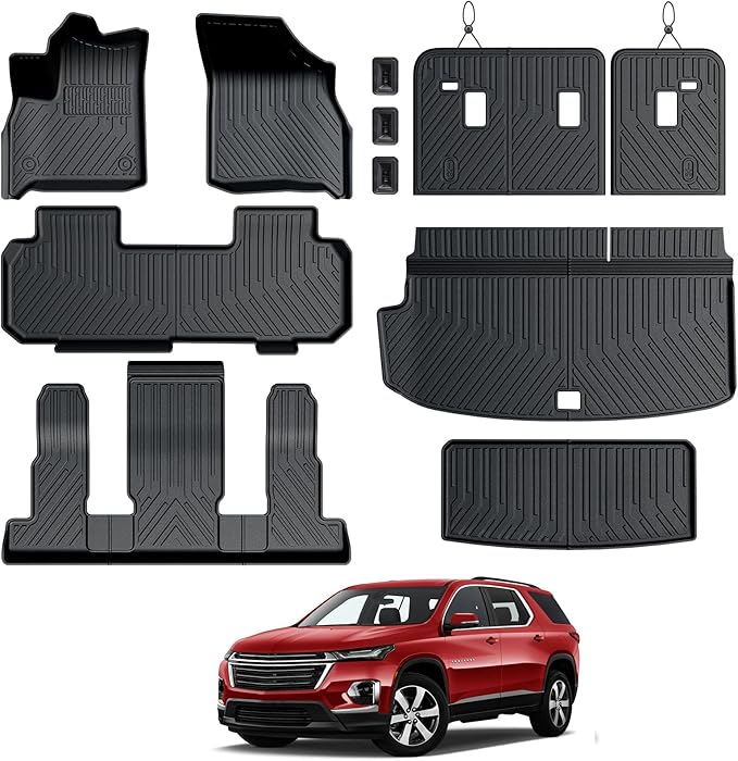 Floor Mats for 2018-2023 Chevy Traverse 7-Seat Accessories | Full-Coverage Set with Cargo Liner & Backrest Protector, Odorless & Durable, All-Weather Protection, 3D Laser Fit by GALVAGNITE