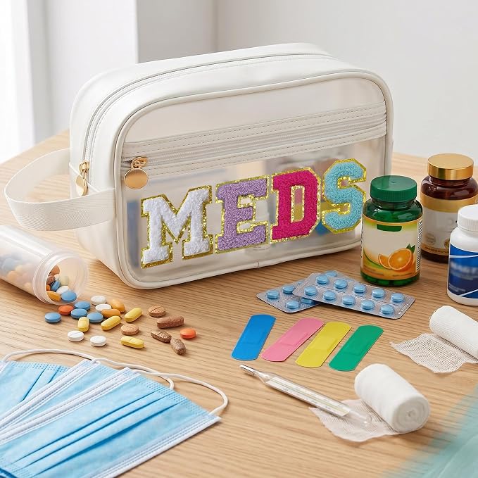 COSHAYSOO Clear MEDS Bag Travel Medicine Zipper Pouch Small Medication Drug Pills Storage Case, Preppy Cute Cruise Air Car Traveling Essentials Accessories Organizer Easter Gift for Women Teen Girls - Image 3